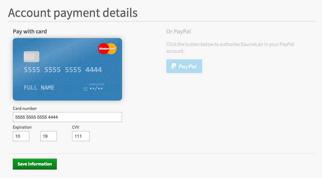 Payment method screen